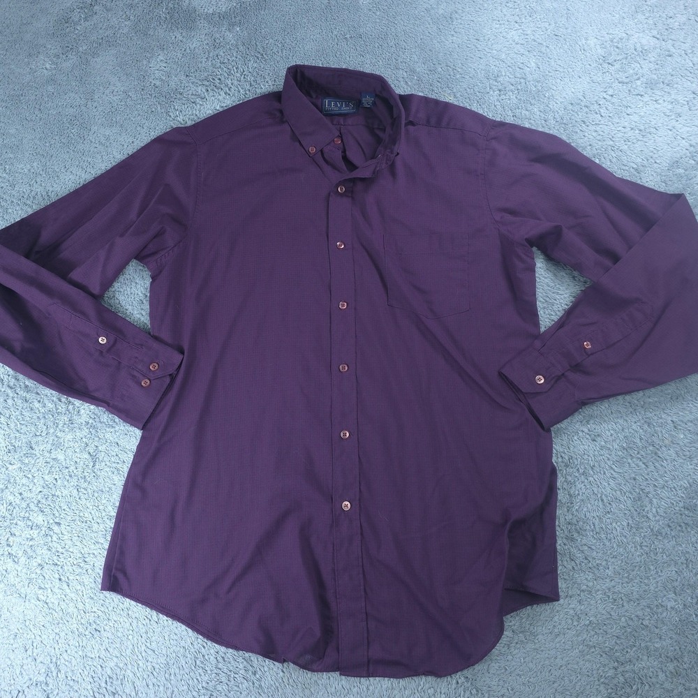 Levi's Shirt Mens Large Purple Check Fitted Long Sleeve Button Up Pocket